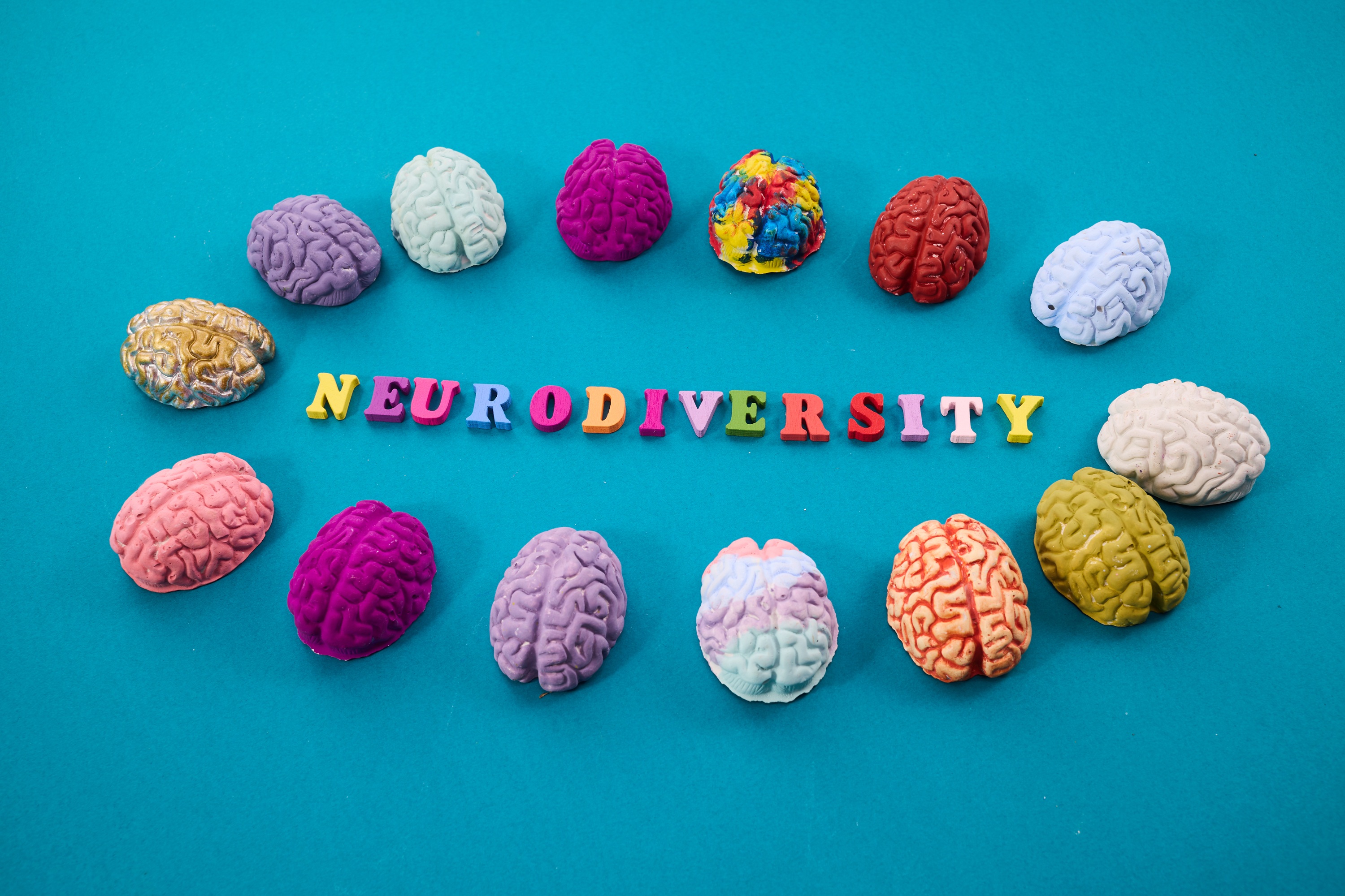colourful display of brains around the text neurodiversity